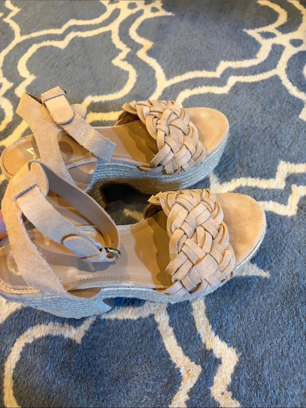 Marc Fisher Braided Tan Suede Wedge Sandals with Ankle Strap